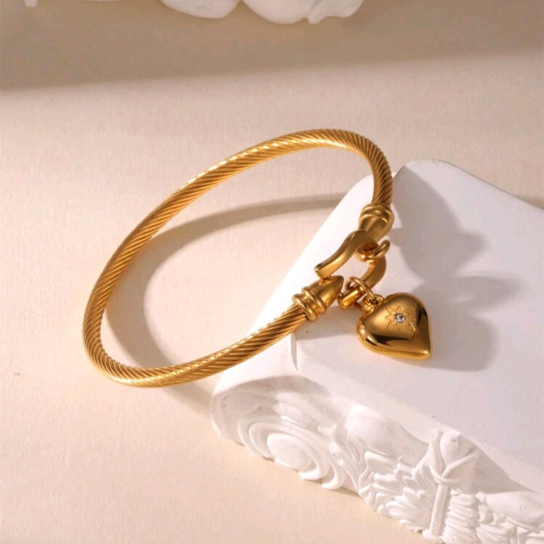 18K Gold Stainless Steel Heart Bracelet for Women