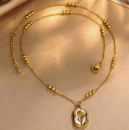 1pc Vintage Engraved Rose Flower Stainless Steel Pendant Necklace for Women