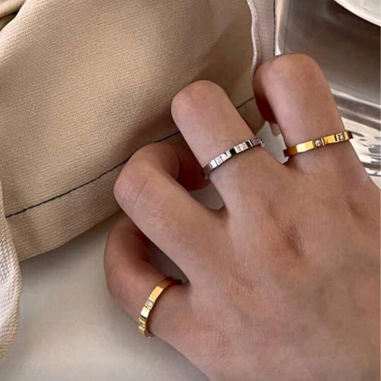 Minimalist Gold Stainless Steel Cubic Zirconia Ring – Elegant, Hypoallergenic Daily Wear Jewelry Gift