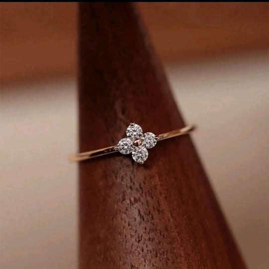 18K Gold Plated Stainless Steel Clover Cubic Zirconia Thin Ring