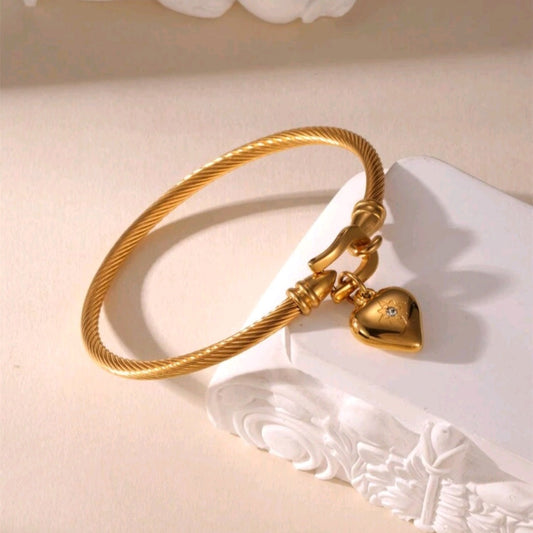 18K Gold Stainless Steel Heart Bracelet for Women