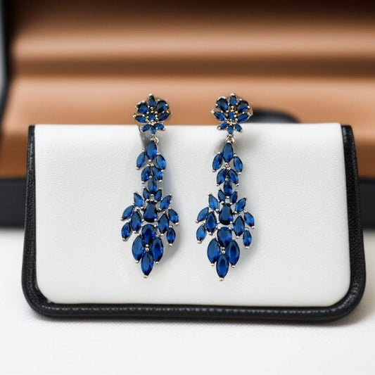 Elegant Silver Drop Earrings with Blue Gemstones