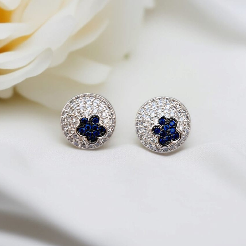 Blue Blossom Round Stud Earrings