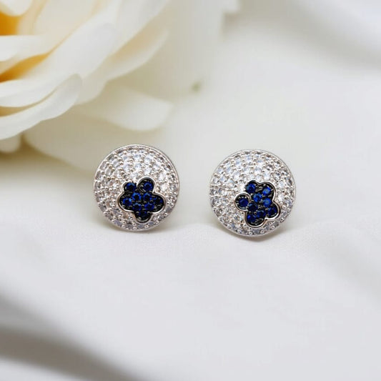 Blue Blossom Round Stud Earrings