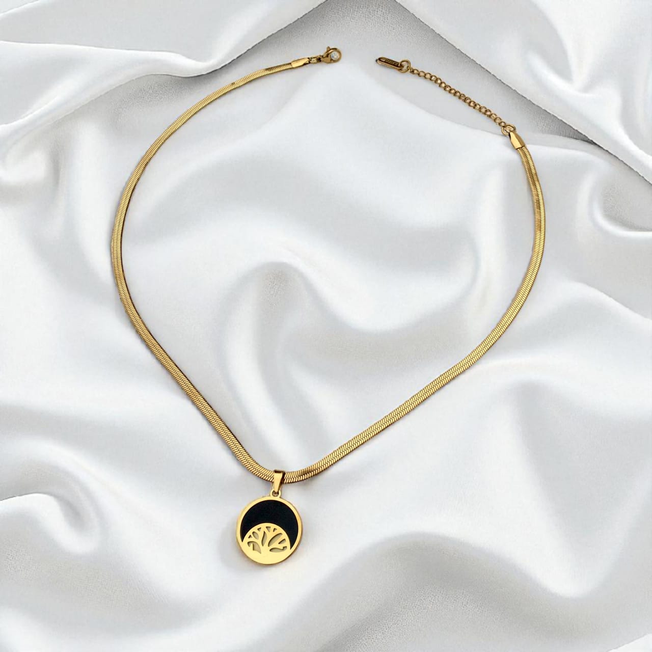 Golden Snake Chain with Black Round Pendant