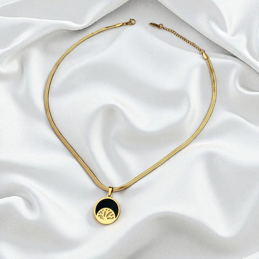 Golden Snake Chain with Black Round Pendant