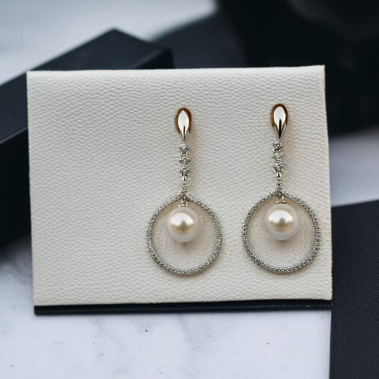 Title: Geometric Electroplated Pearl Drop Earrings