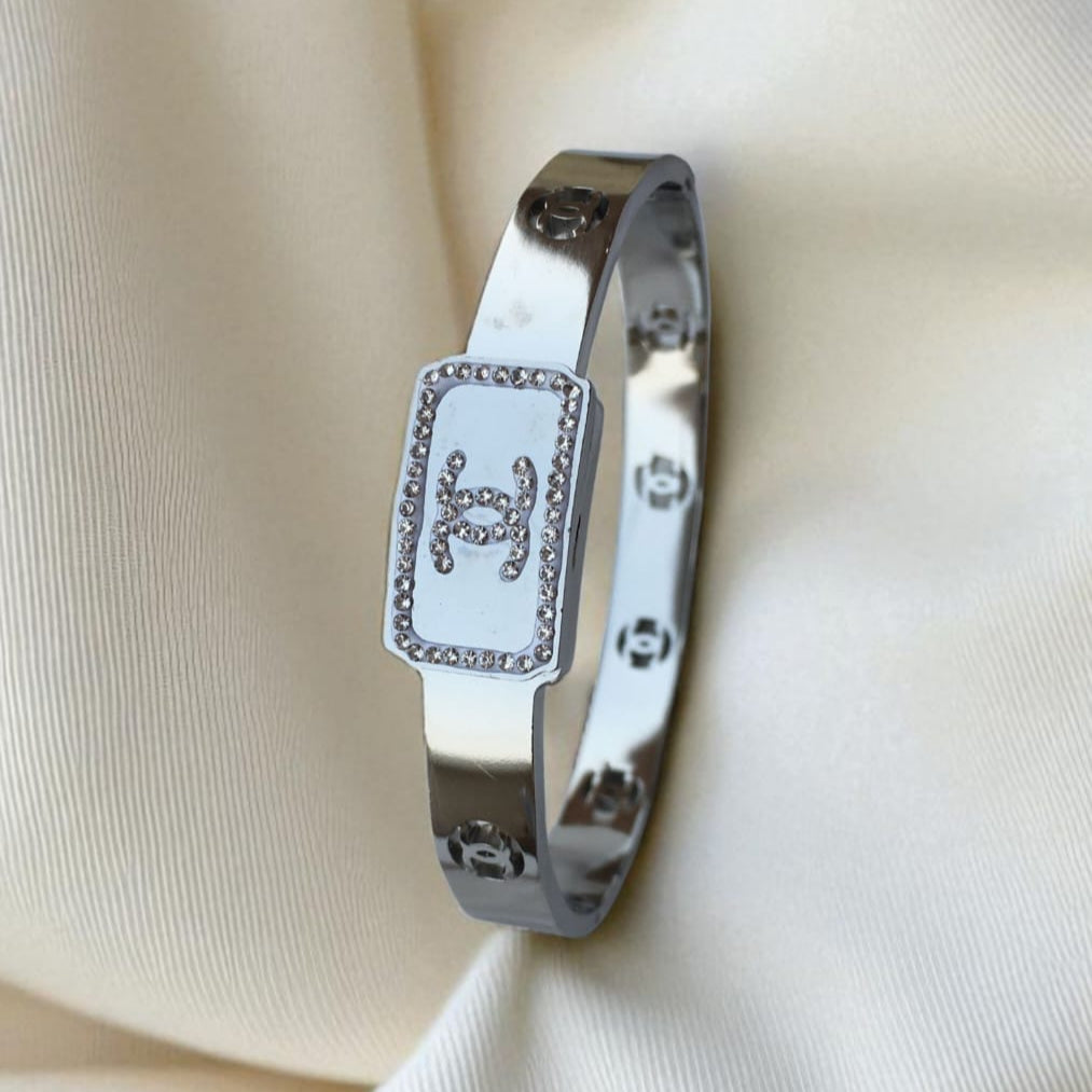 Elegant Logo-Inspired Silver Bracelet