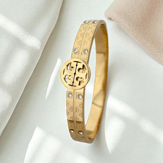 A gold-tone finish.