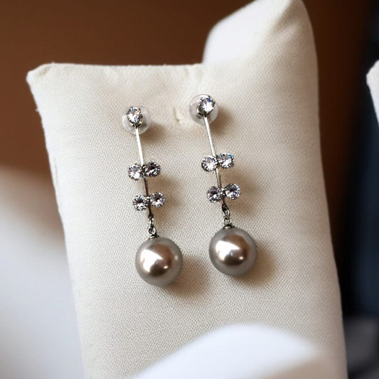 Blue Pear Crystal Silver Bar Earrings
