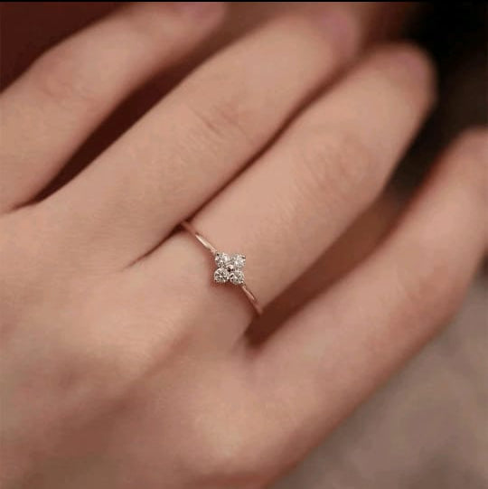 18K Gold Plated Stainless Steel Clover Cubic Zirconia Thin Ring