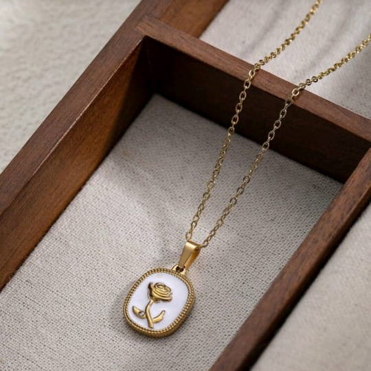 1pc Rose Gold Plated Stainless Steel Rose Pendant Necklace for Women