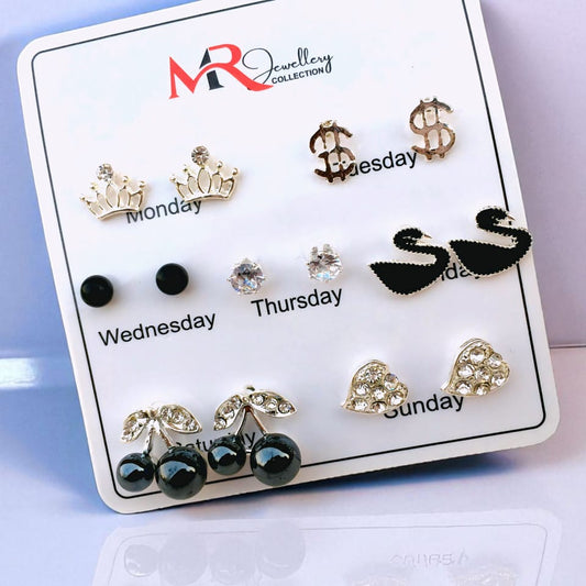 7 Pairs Zirconic Pearl & Swan Ear Studs Set