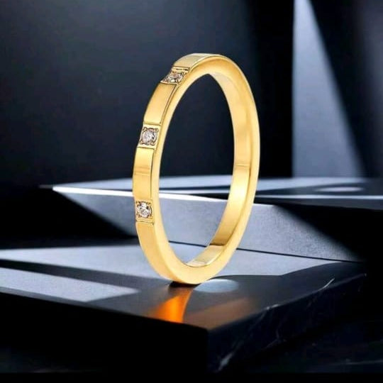 Minimalist Gold Stainless Steel Cubic Zirconia Ring – Elegant, Hypoallergenic Daily Wear Jewelry Gift