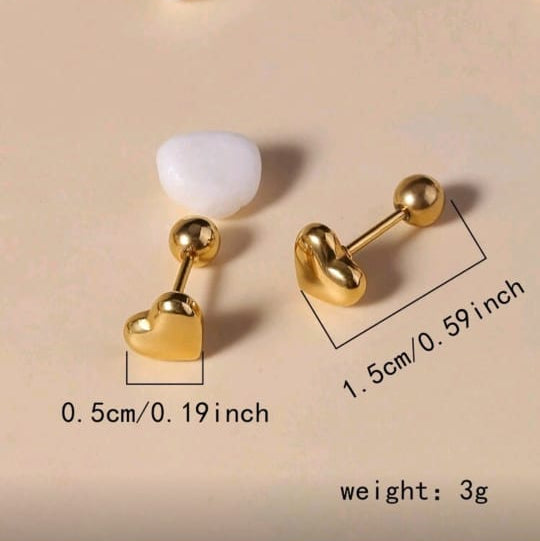 1 Pair 18K Gold Plated Stainless Steel Heart Stud Earrings for Women and Girls