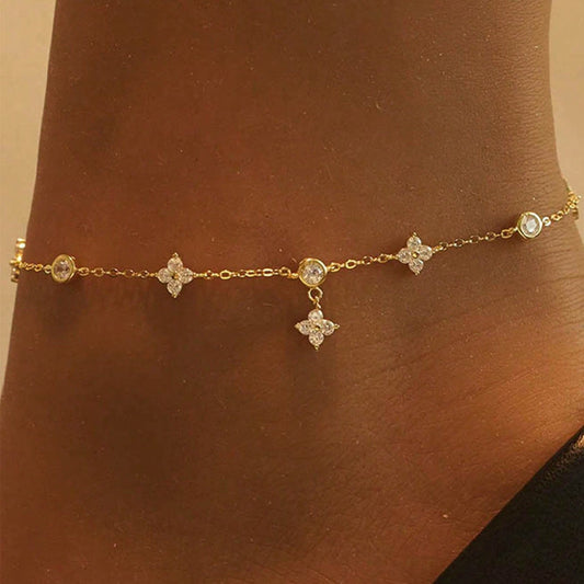 1pc Women's Double Layer English Heart Anklet Waterproof Stainless Steel Jewelry for Daily Wear and Beach