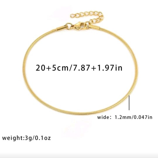 1pc Adjustable Stainless Steel Snake Chain Anklet 20+5cm Waterproof Jewelry Gift for Women and Girlssn